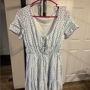 La Heart Floral Blue and White Dress with Front Cutout Details